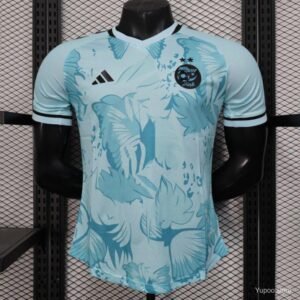 Algeria Light Blue with Tropical Leaves Pattern Jersey front